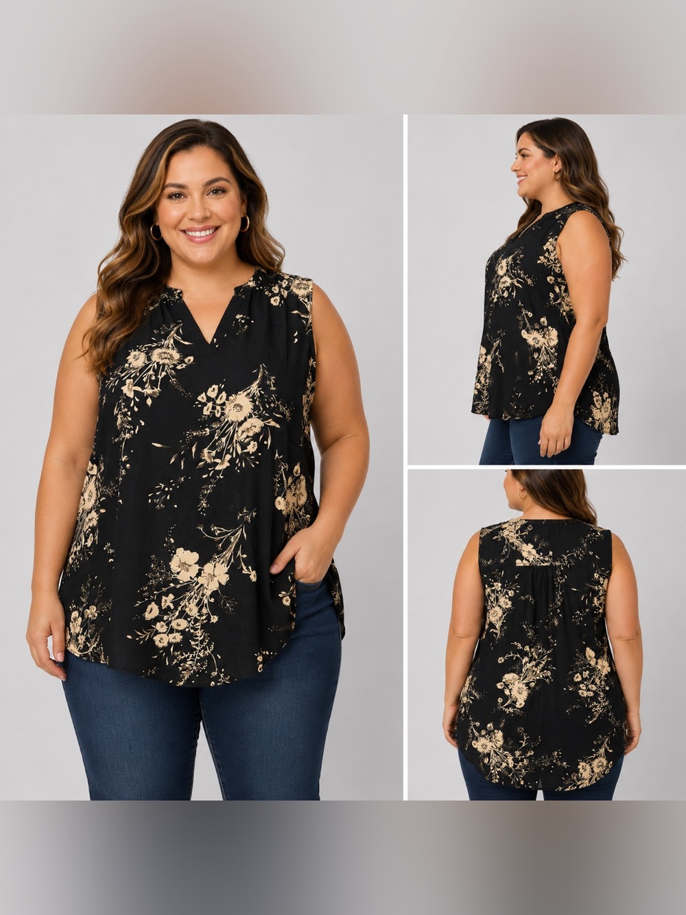 Maurices Black Floral Sleeveless Blouse 2X